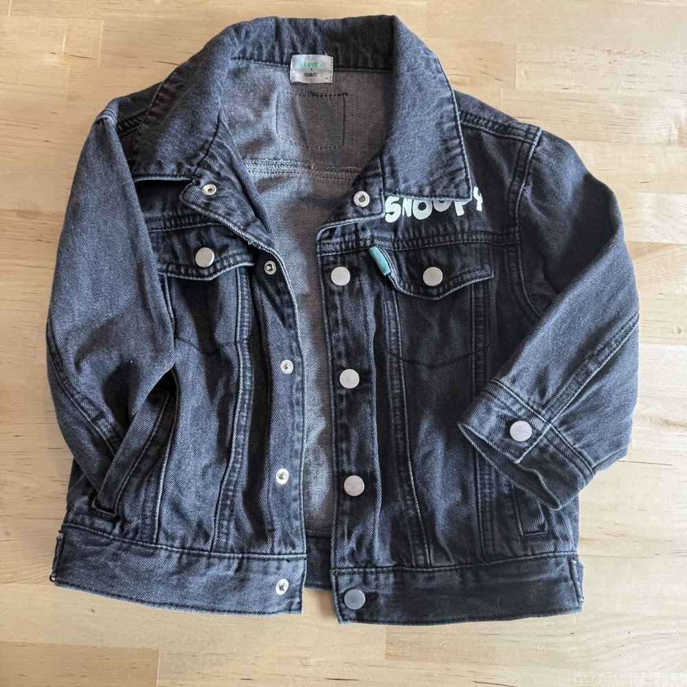 I Love J Peanuts Snoopy Black Denim Jacket Kids Size M